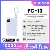 REMAX - FC-13 10000mAh Self-contained dual fast charging cable Power bank ( PD20W+QC22.5W) - Blue