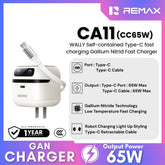 REMAX - CA11 CC65W Wally Self-Contained Retractable Type-C Cable Gallium Nitride Charger - White