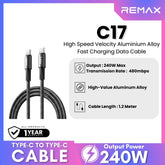 REMAX - C17 Velocity Aluminium Alloy Type-C To Type-C Fast Charging Data Cable (240W) - Black