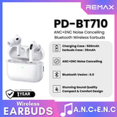 REMAX - PD-BT710 ANC+ENC Noise Cancelling Bluetooth Wireless Earbuds (ANC+ENC) - White