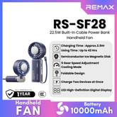 Remax - RS-SF28 10000mAh 2 In 1 Built-In Cable Power Bank Handheld Fan - Blue