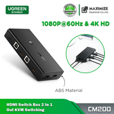 UGREEN CM200 USB KVM Switch Box 2 Port VGA Video Sharing Adapter 2 IN 1 OUT Manual Switcher with USB Cables for Computer, PC, Laptop, Desktop, Monitor, Printer, Keyboard, Mouse Control - intl