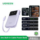 UGREEN - PB511 Uno 10000mAh 30W 1C1A Power Bank With 1*30W Built-in Cable - Purple