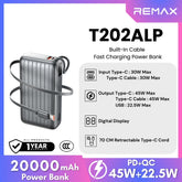 REMAX - T202ALP 20000mAh Built-In-Cable Fast Charging Power Bank ( PD45W+QC22.5W )- Grey
