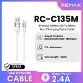 REMAX - RC-C135M Lyoncal Series USB to Micro Fast Charging Data Cable ( 2.4A ) - White