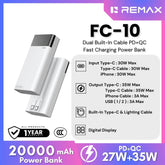 REMAX - FC-10 20000mAh Dual Built-In Cable PD+QC Fast Charging Power Bank - White