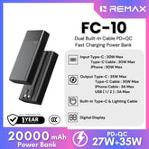 REMAX - FC-10 20000mAh Dual Built-In Cable PD+QC Fast Charging Power Bank - Black