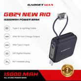 GADGET MAX GB24 AIO Pro Series 15000mAh All-in-One Fast Charging Cable Power Bank - Black