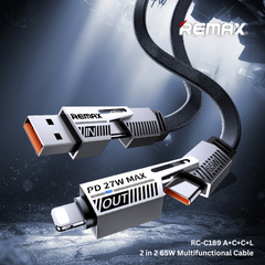 REMAX - RC-C189 A+C-C+L 2 In 2 Charging Data Cable (65W) - Black