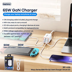 REMAX - RP-U39 Wayu Series PD+QC Foldable GAN Charger ( 65W ) - White
