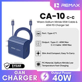 REMAX - CA10 C-C C40W Wisers Gallium Nitride & PD 65W Cable Charger Set - Blue