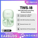 REMAX - TWS-18 ANC+ENC Noise Canceling Bluetooth Wireless Earbuds - Green