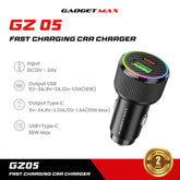 GADGET MAX - GZ05 38W Fast Charging Car Charger - Black