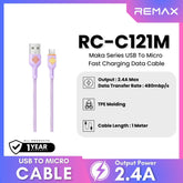 REMAX - RC-C121M Moka Series Fast Charging Glowing Data Cable ( 2.4A ) - Purple