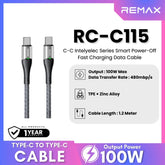 REMAX - RC-C115 C-C IntelyeleC Series Type-C to Type-C Fast Charging Auto Power Off Charging Data Cable (100W) - Silver