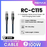 REMAX - RC-C115 C-C IntelyeleC Series Type-C to Type-C Fast Charging Auto Power Off Charging Data Cable (100W) - Blue