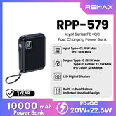 REMAX RPP-579 Icyal Series 10000mAh PD+QC Fast Charging Power Bank(PD 20W+QC 22.5W) - Black