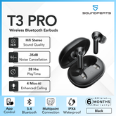 SOUNDPEATS - T3 Pro Call Noise Cancellation Bluetooth Wireless Earbuds - Black