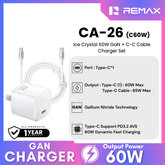 Remax-CA-26(C60W) Ice Crystal 60W GaN Travel Adapter + C-C Cable Set - White