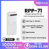 REMAX RPP-71 Piloteer Series 10000mAh PD+QC Fast Charging Power Bank (PD 20W+QC 22.5W) - White