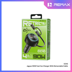 REMAX - CC10 Jaguar 90W Fast Car Charger with Retractable Cable - Black