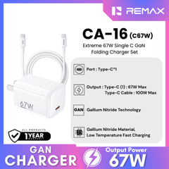 REMAX - CA-16 C67W Extreme 67W Single C GaN Folding Charger Set - White