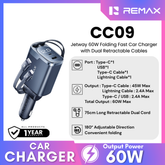 REMAX - CC09 Jetway 60W Folding Fast Car Charger with Dual Retractable Cables - Tarnish