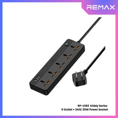 REMAX RP-U160 Kiddy Series 5-Outlet Power Socket(30W 3A1C) - Black