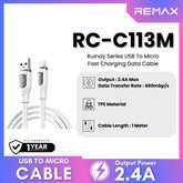 REMAX - RC-C113M Ruinay Series USB to Micro Fast Charging Data Cable ( 2.4A ) - White