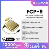REMAX - FCP-9 10000mAh Mini Edition Lanyard Cable Fast Charging Power Bank ( 22.5W ) - Gold