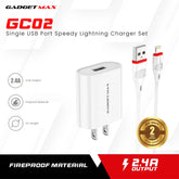 GADGET MAX GC02 IPH 2.4A SINGLE USB PORT SPEEDY IPHONE CHARGER SET (1USB)(2.4A)(1M)