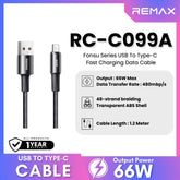 REMAX - RC-C099A Fonsu Series USB to Type-C Fast Charging Data Cable ( 66W ) - Black