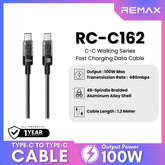 REMAX - RC-C162 C-C Walking Series Type-C to Type-C Fast Charging Data Cable (100W) - Black