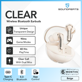 SOUNDPEATS - Clear Bluetooth Wireless Earbuds - Beige