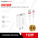 GADGET MAX GC02 TYPE-C 2.4A SINGLE USB PORT SPEEDY TYPE-C CHARGER SET(1USB)(2.4A)(1M)