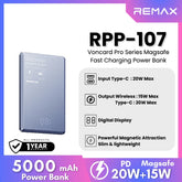 REMAX - RPP-107 Vocard Pro Series 5,000mAh PD Magnetic Wireless Power Bank(PD 20W) - Blue