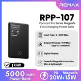 REMAX - RPP-107 Vocard Pro Series 5,000mAh PD Magnetic Wireless Power Bank(PD 20W) - Black