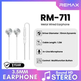 REMAX - RM-711 3.5mm Metal Wired Earphone - Silver