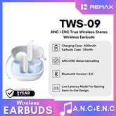 REMAX - TWS-09 ANC+ENC Stereo Bluetooth Wireless Earbuds - White