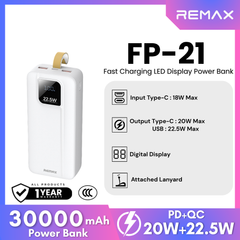 REMAX - FP-21 30000mAh 22.5W Fast Charging LED Power Bank - White