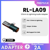 REMAX - RL-LA09 2.0A Lightning & 3.5mm Audio Jack Splitter - Black