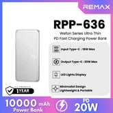 REMAX - RPP-636 Wefon Series 10000mAh Fast Charging Ultra thin Power Bank(20W) - Silver