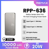 REMAX - RPP-636 Wefon Series 10000mAh Fast Charging Ultra thin Power Bank(20W) - Grey