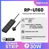 REMAX RP-U160 Kiddy Series 5-Outlet Power Socket(30W 3A1C) - Black