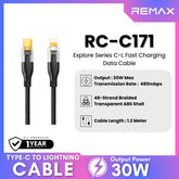 REMAX - RC-C171 C-L Explore Series Type-C to Lightning Fast Charging PD Charging Data Cable (30W) - Black