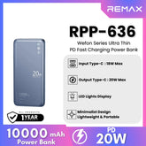 REMAX - RPP-636 Wefon Series 10000mAh Fast Charging Ultra thin Power Bank(20W) - Blue
