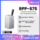 REMAX RPP-675 Container Series 20000mAh PD+QC Fast Charging Power Bank(PD 20W+QC 22.5W) - Silver