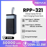 REMAX - RPP-321 Chinen Series 50000mAh PD+QC Fast Charging Power Bank(PD 20W+QC 22.5W) - Black