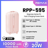 REMAX RPP-595 Bagcase Series 10000mAh PD+QC Fast Charging Power Bank(PD 20W) - Pink