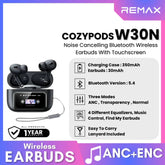 REMAX - COZYPODS W30N ANC+ENC Bluetooth Wireless Earbuds - Black
